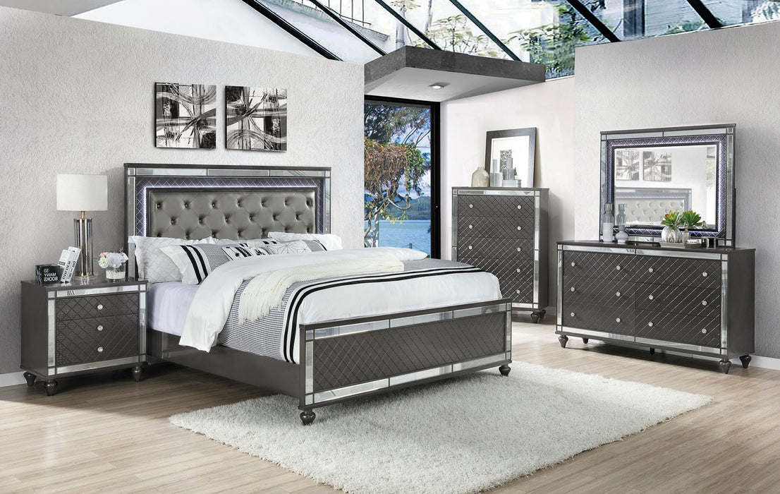 Refino - Queen Upholstered Bed - Gunmetal