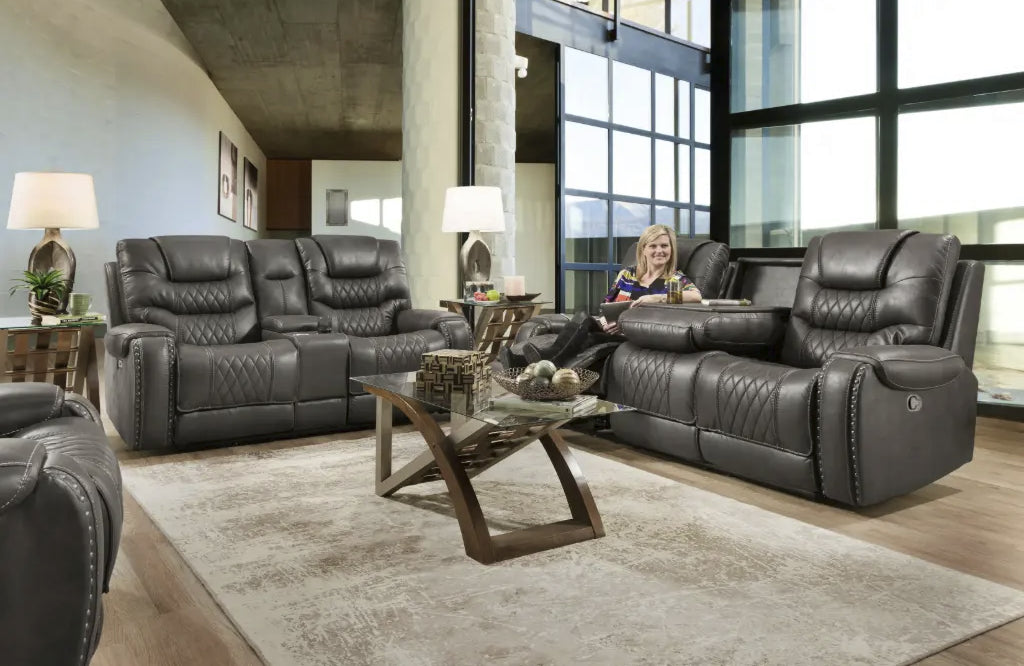 Desert Charcoal Reclining Sofa and Console Loveseat Set by Corinthian