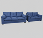 Blue sofa above a blue loveseat in a cutout studio shot