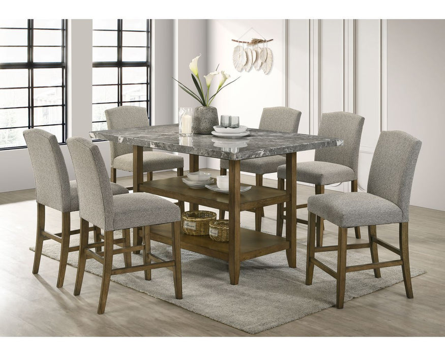 DIN9526PSET Greystone Marble & Light Brown 7Pc Pub Dining Set