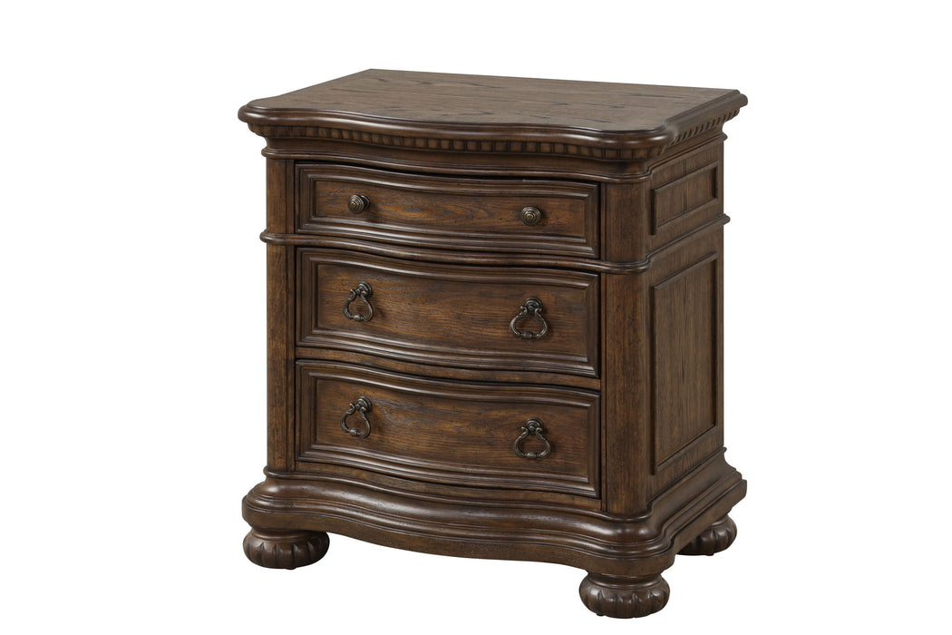 Tuscany - 3 Drawer Nightstand Wooden Top With USB - Warm Mahogany