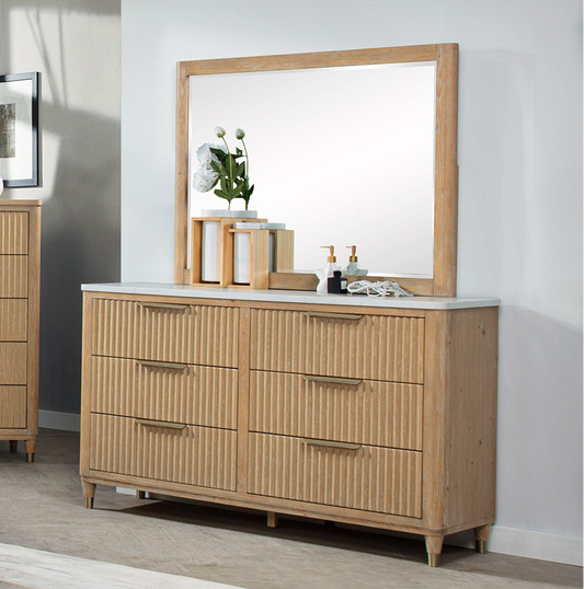 Kara - Dresser & Mirror - Cerused Natural