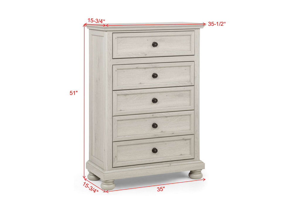 Claribelle Cherry or Whitewash 5 Drawer Chest