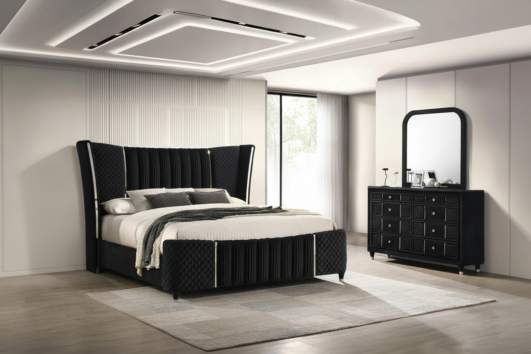Armany Black Velvet Bedroom Sets by Crown Mark