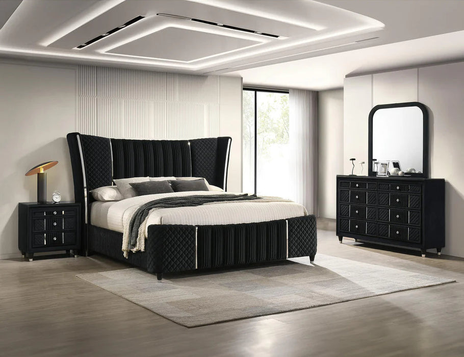 Armany Black Velvet Bedroom Sets by Crown Mark