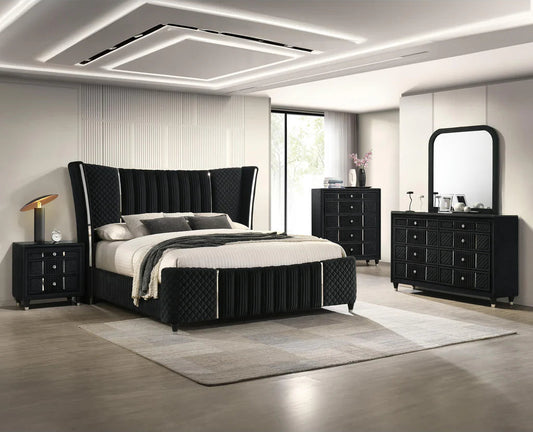Armany Black Velvet Bedroom Sets by Crown Mark
