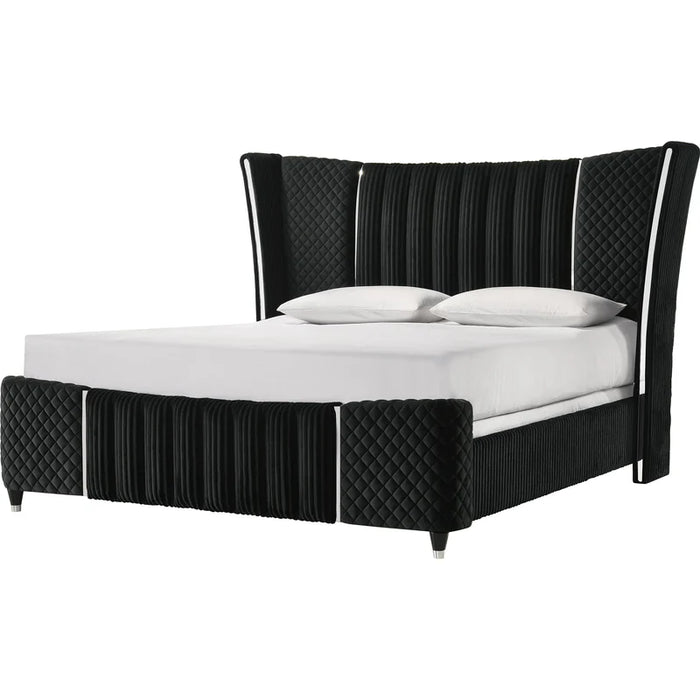 Armany Black Velvet Bedroom Sets by Crown Mark