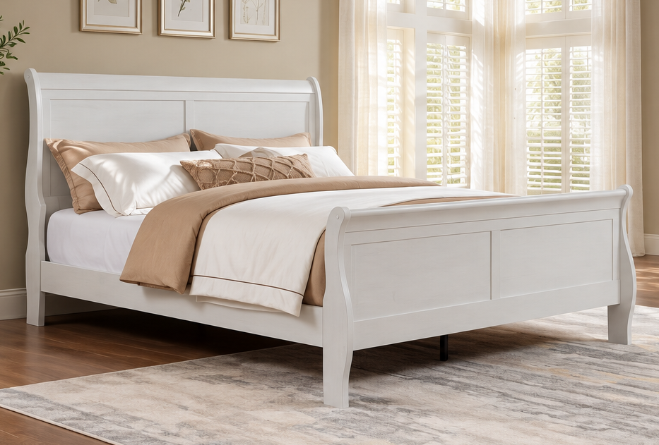 Louis Philip Bed in Sky Blue or Greige Gray