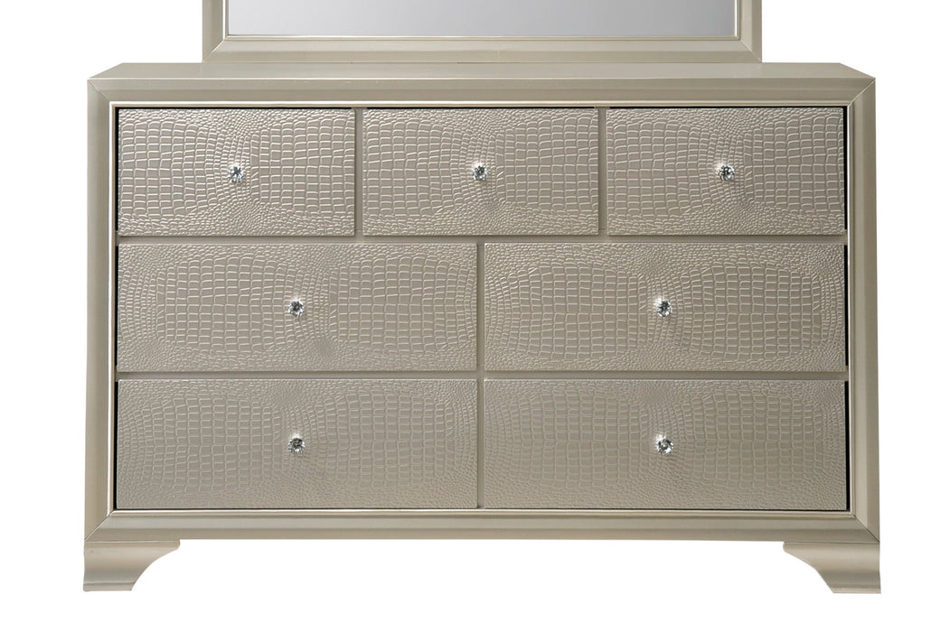 Lyssa Champagne 7 Drawer Dresser In Embossed Crocodile Pattern