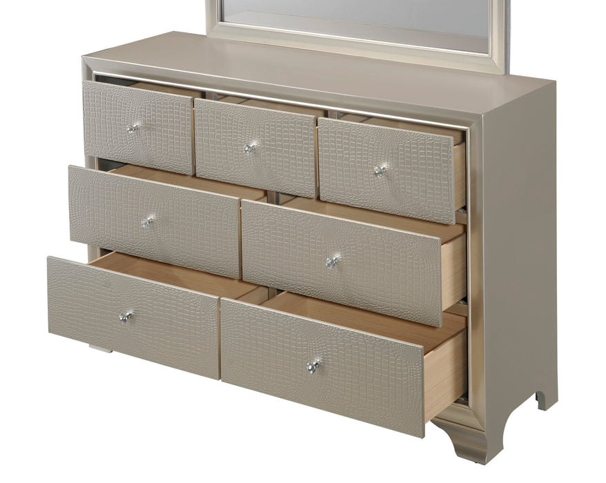Lyssa Champagne 7 Drawer Dresser In Embossed Crocodile Pattern