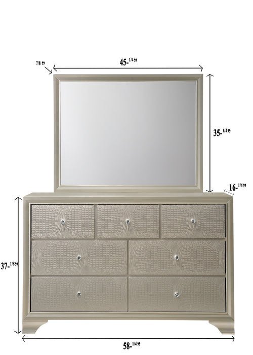 Lyssa Champagne 7 Drawer Dresser In Embossed Crocodile Pattern