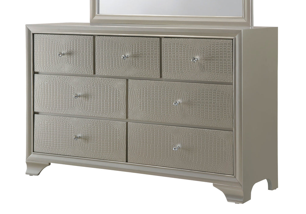 Lyssa Champagne 7 Drawer Dresser In Embossed Crocodile Pattern