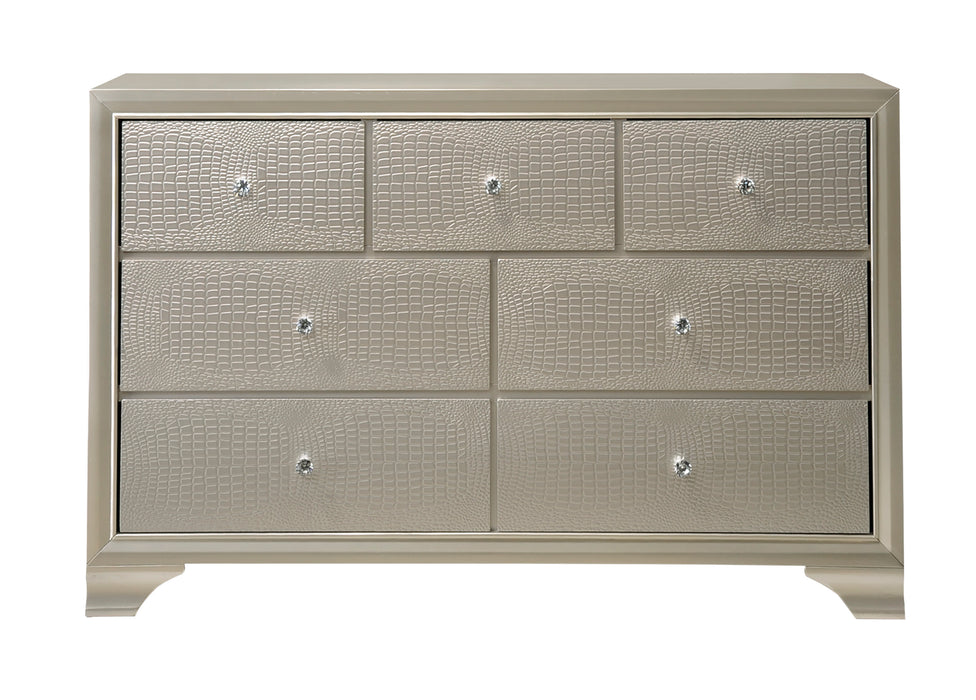 Lyssa Champagne 7 Drawer Dresser In Embossed Crocodile Pattern