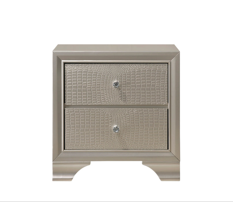 Lyssa Champagne 2 Drawer Nightstand In Embossed Crocodile Pattern