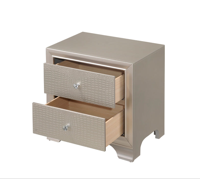 Lyssa Champagne 2 Drawer Nightstand In Embossed Crocodile Pattern