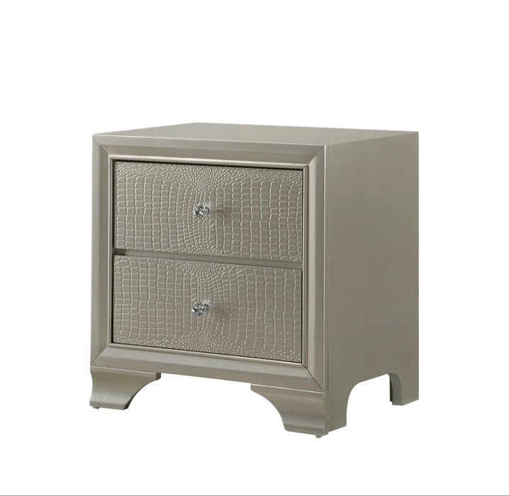 Lyssa Champagne 2 Drawer Nightstand In Embossed Crocodile Pattern