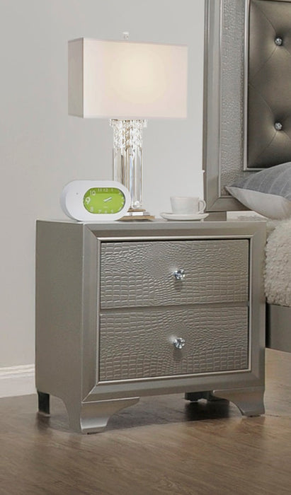 Lyssa Champagne 2 Drawer Nightstand In Embossed Crocodile Pattern