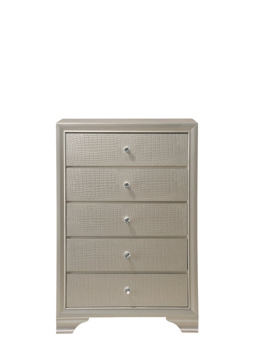 Lyssa Champagne 5 Drawer Chest In Embossed Crocodile Pattern