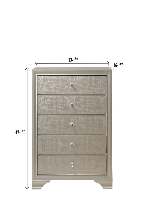 Lyssa Champagne 5 Drawer Chest In Embossed Crocodile Pattern