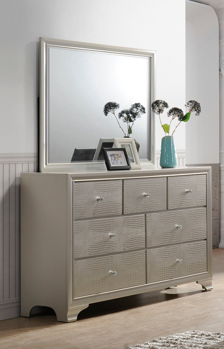 Lyssa Champagne 7 Drawer Dresser In Embossed Crocodile Pattern