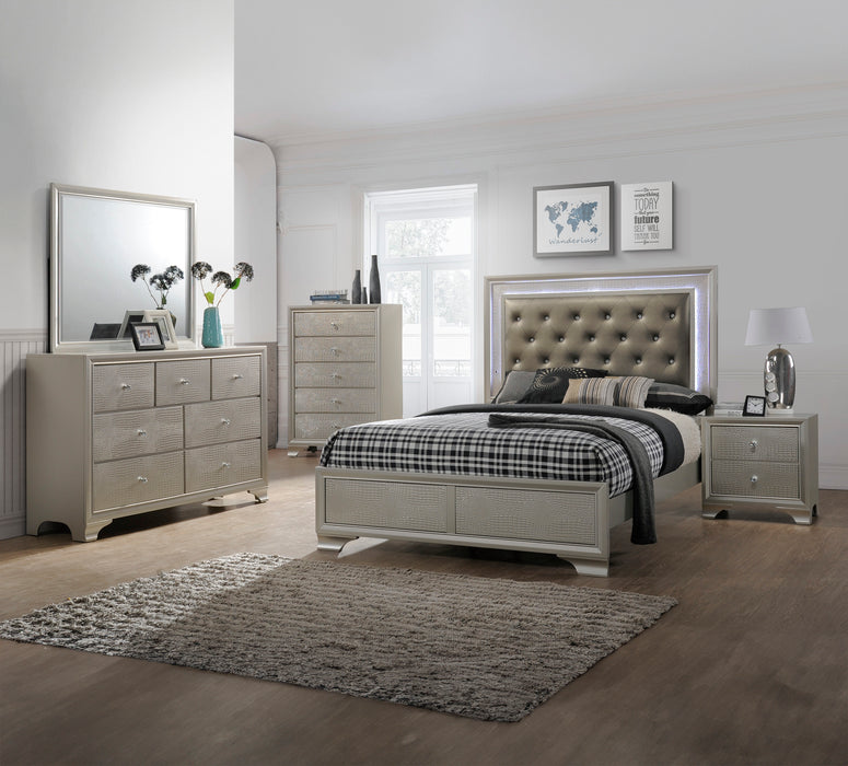 Lyssa Champagne 7 Drawer Dresser In Embossed Crocodile Pattern