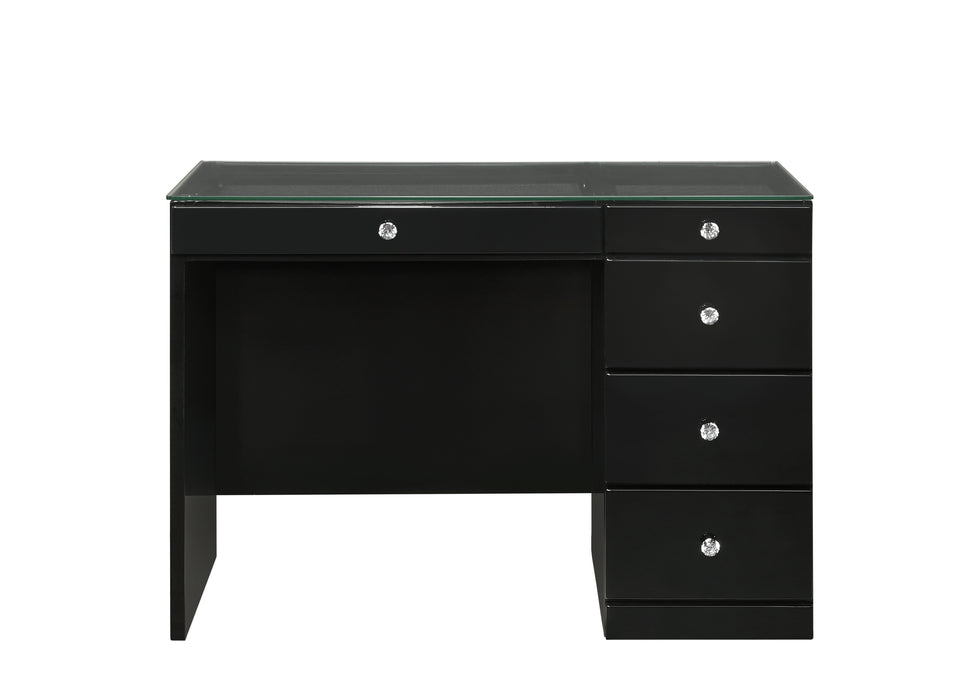 Morgan - Vanity Desk With Glass Top And LED Mirror - Black