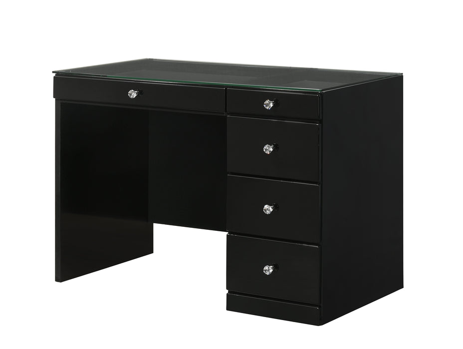Morgan - Vanity Desk With Glass Top And LED Mirror - Black