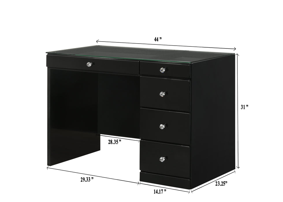 Morgan - Vanity Desk With Glass Top And LED Mirror - Black