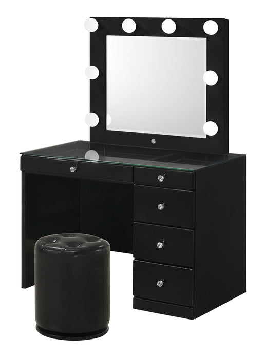 Morgan - Vanity Desk With Glass Top And LED Mirror - Black