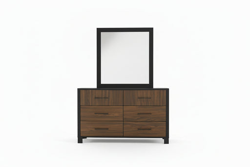 Wooden dresser with mirror on a white background