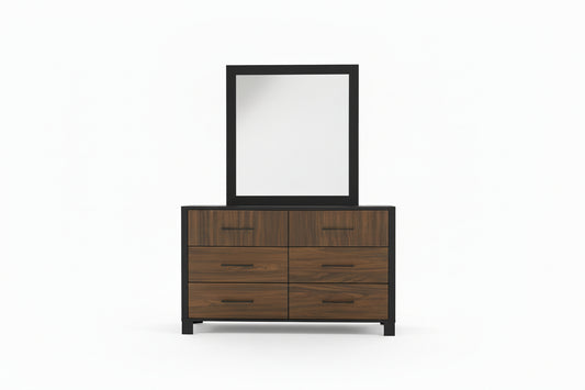 Wooden dresser with mirror on a white background