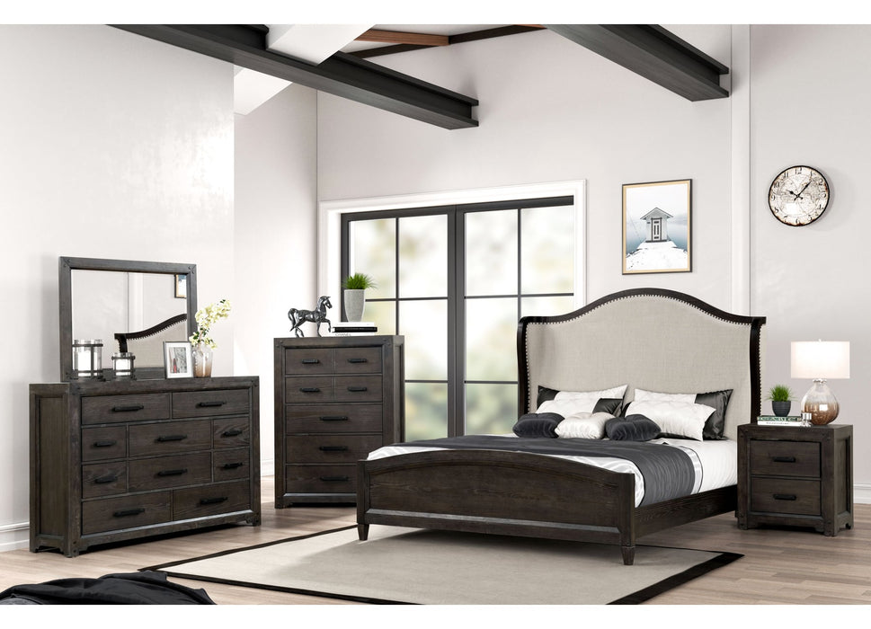 Archtop Bolstered 5 Pc Bedroom Set in Dark Brown Finish