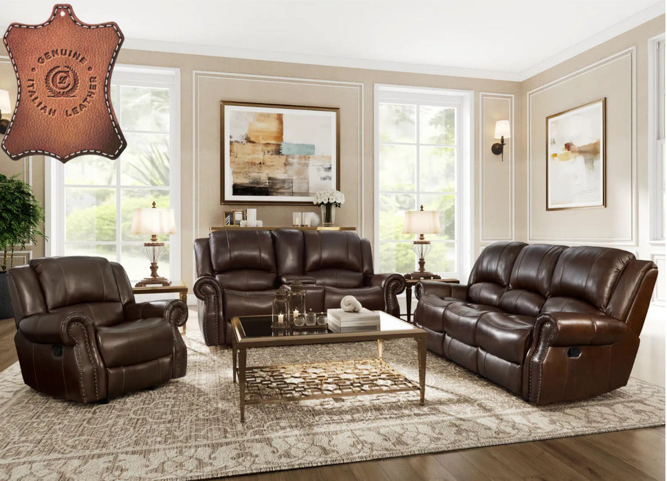 Ranger Chocolate Reclining Leather Living Room Set