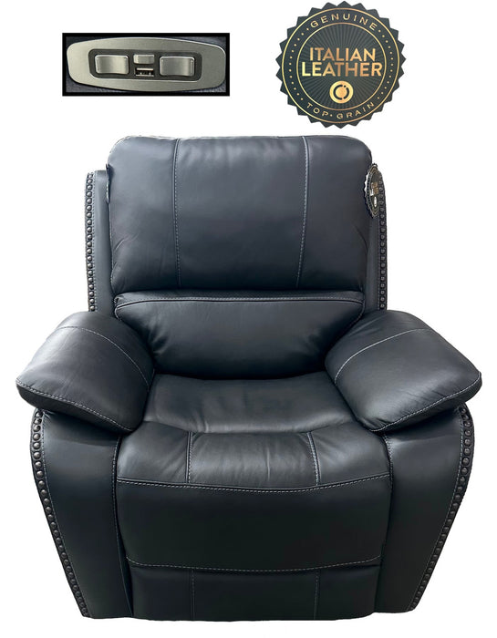 Fairmont Charcoal Leather Power Recliner Chair