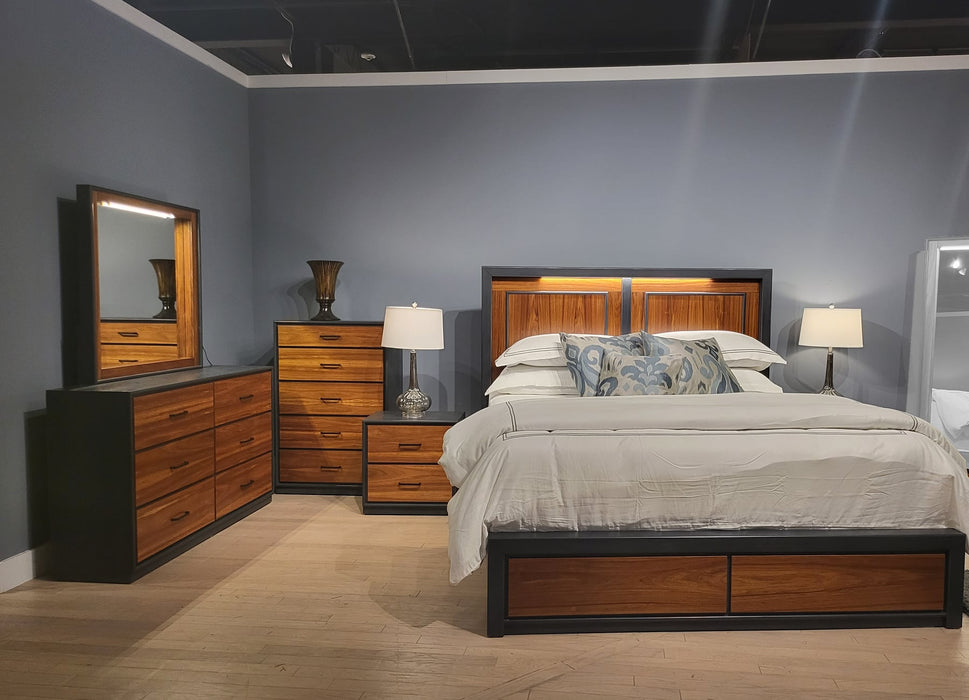 Charcoal and Walnut 5 Pc Lighted Panel Bedroom Set