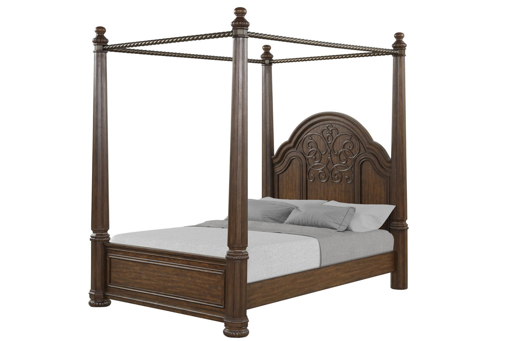 Tuscany - Queen Canopy Bed - Warm Mahogany
