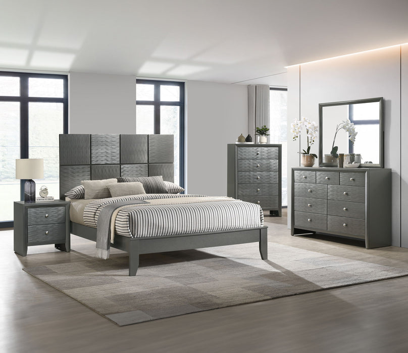 Denker - King 5 Piece Bedroom Set - Gun Metal