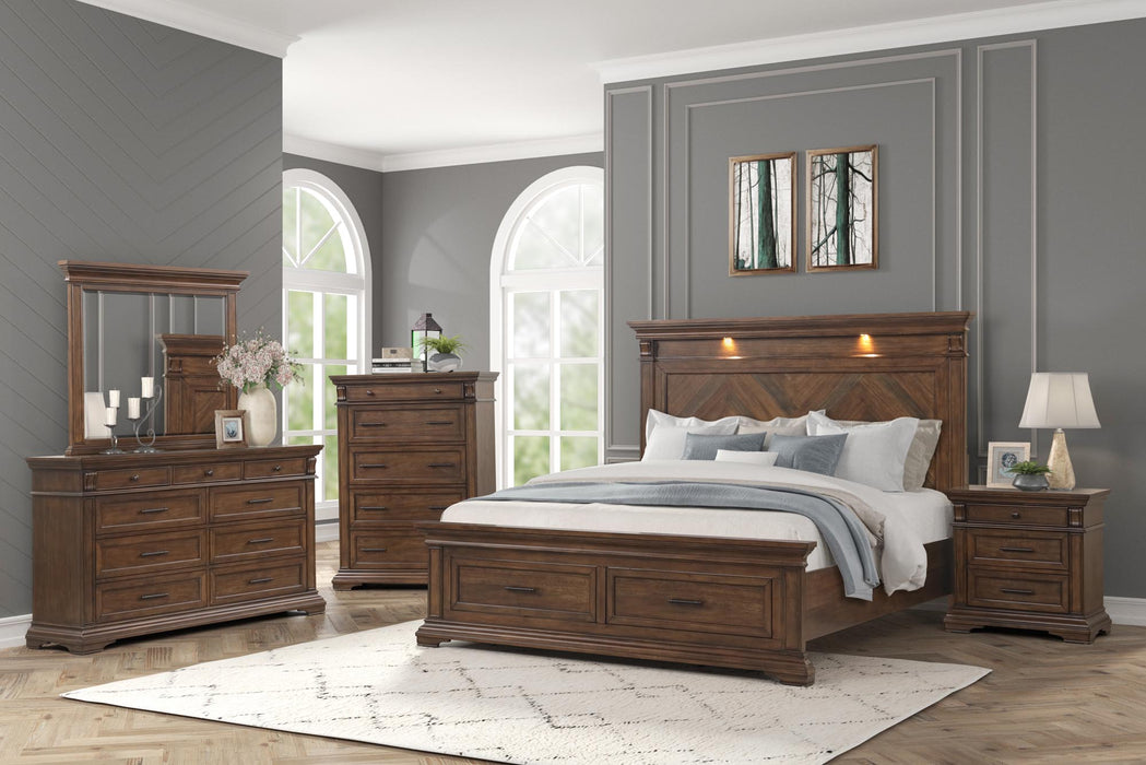 BR0439A Brown 5Pc Bedroom Set w/FB Storage & HB LED Lights