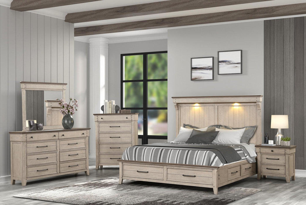 BR8494 2-Tone BR/LG 5 Pc Bedroom Set With Storage Footboard in King or Queen Size