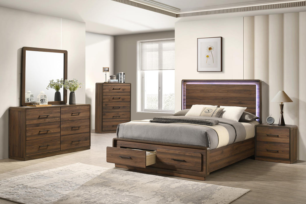BR2507AWN Walnut Bedroom Collection w/ Storage Footboard - LED - Headboard