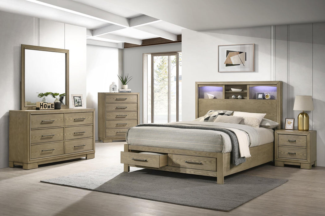 Antique White Queen Bookcase Storage Bedroom Set