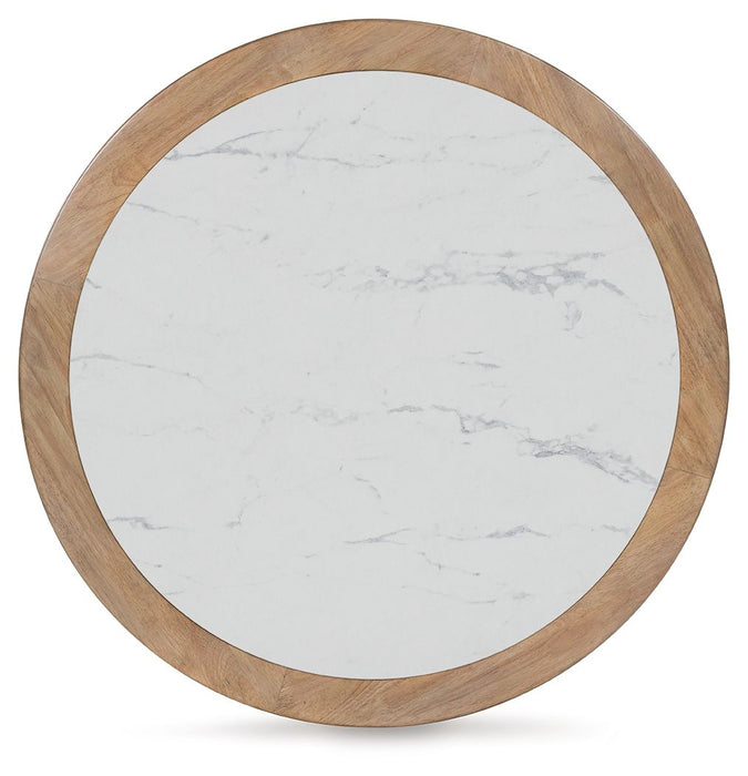 Camdill - Round Cocktail Table - Light Brown / White