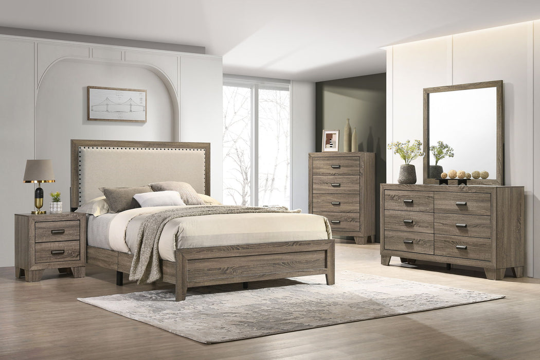 Millie - Full 5 Piece Upholstered Bedroom Set - Warm Gray