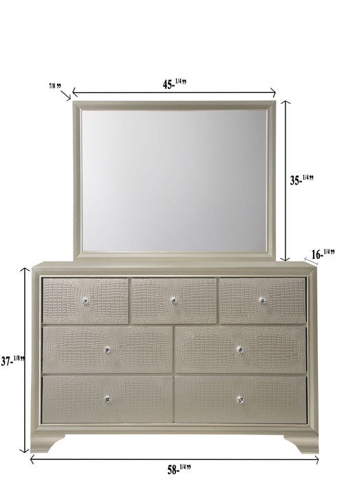 champagne mirrored dresser Furniture of America Milandra Champagne Pine 6 -Drawer 58-in W Standard dresser With Mirror one_size in Gold