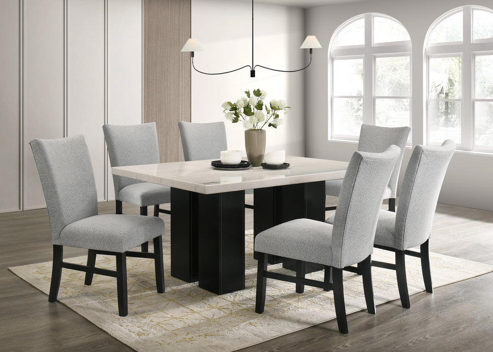 DIN0526DSET Marble & Black 7pc Dining Set
