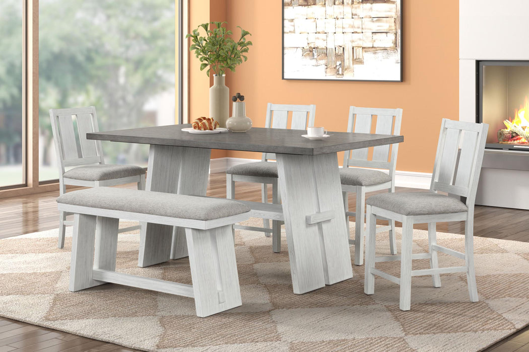 Whitewash Pub Set w/ Table, Pub Bench & 4 Pub Chairs