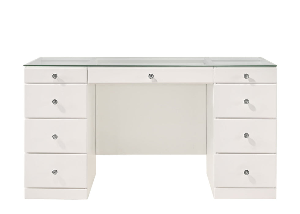 Avery - Vanity Desk With Glass Top - White