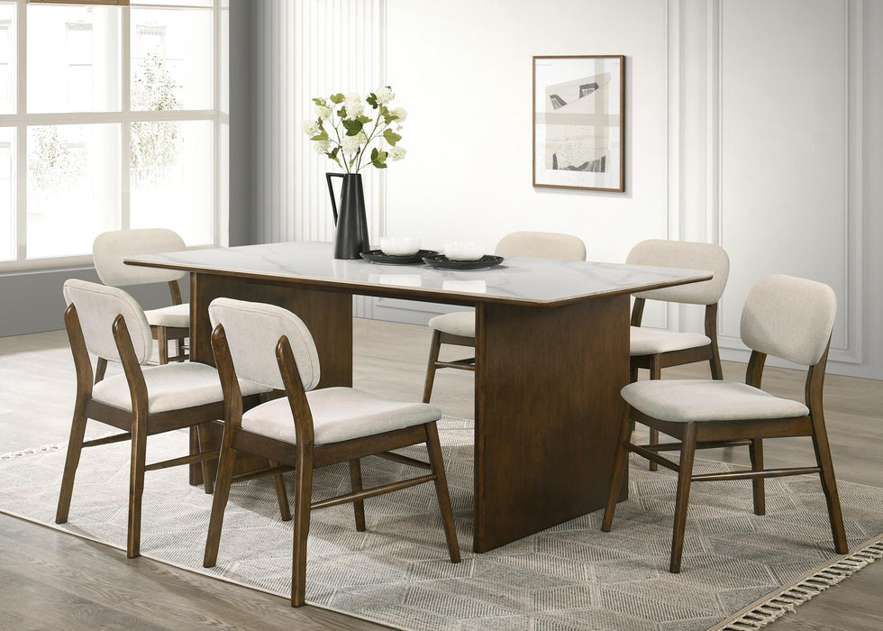 Dark Brown Marble Top Dinette w/6 Chairs