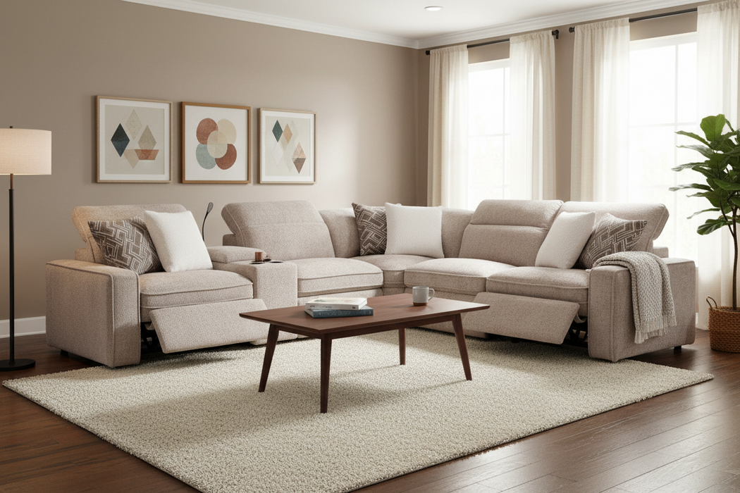 LR1001BR Kinston Brown Sectional w/ 3 2-Power Recliners