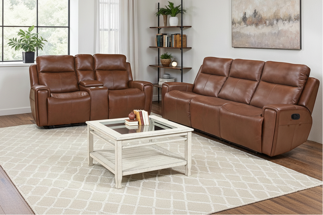 LR7660CHL Chocolate Leather Reclining Living Room Set